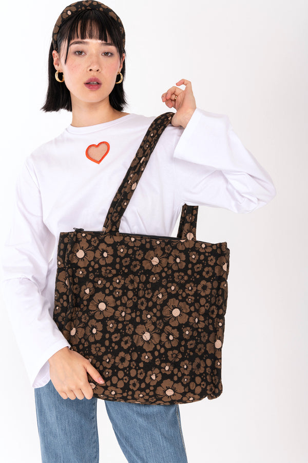 Leopard Hibiscus Puff Tote Bag