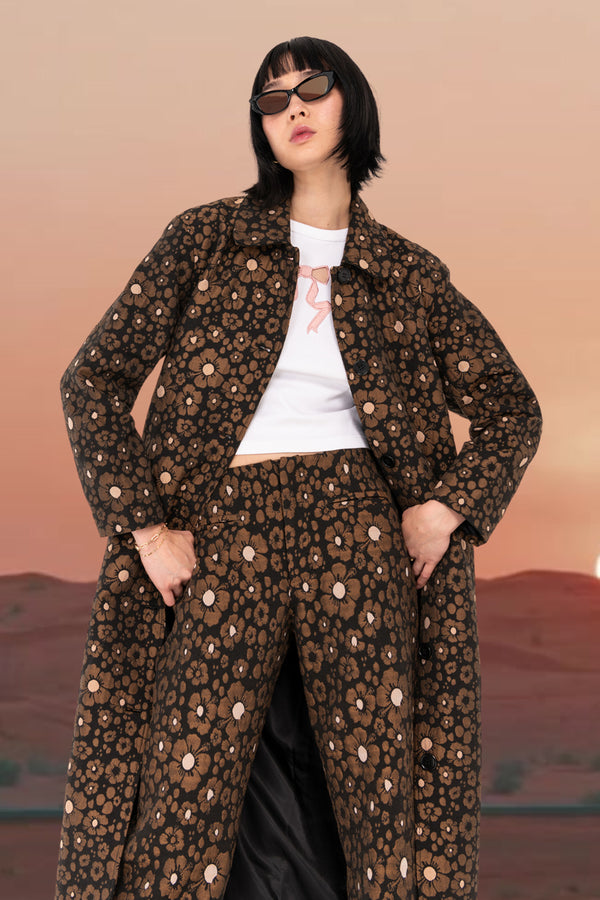 Leopard Hibiscus Trench Coat