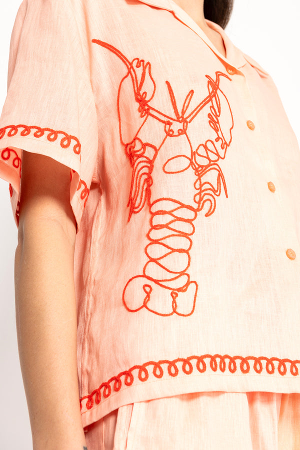 Lobster Embroidered Shirt - Peach