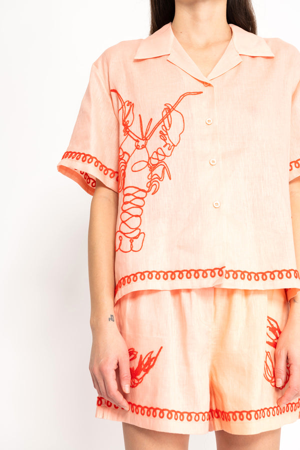 Lobster Embroidered Shirt - Peach