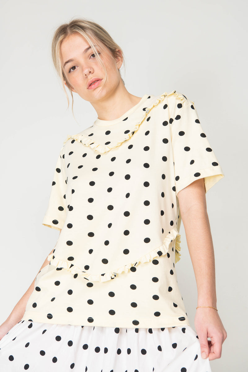 Polka Ruffle Heart Tee - Butter