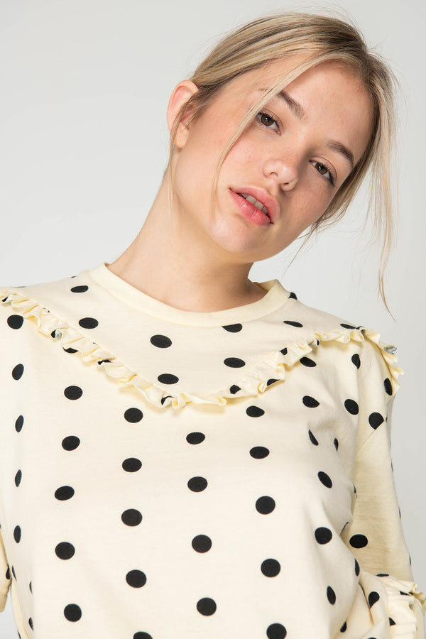 Polka Ruffle Heart Tee - Butter