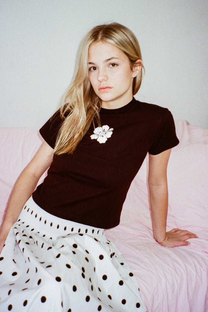 Polka Shirred Midi Skirt - White