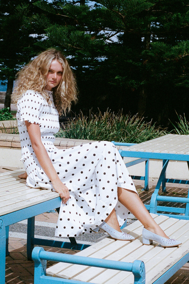 sachin and babi light blue dress How To Style A Pink Satin Polka Dot Dress