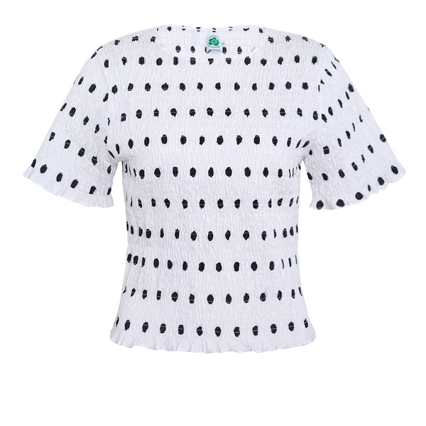 Polka Shirred Tee - White – Emma Mulholland on Holiday