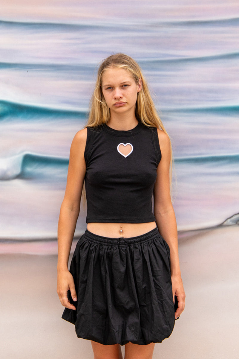 Ribbed Heart Cut Out Tank - Black/White