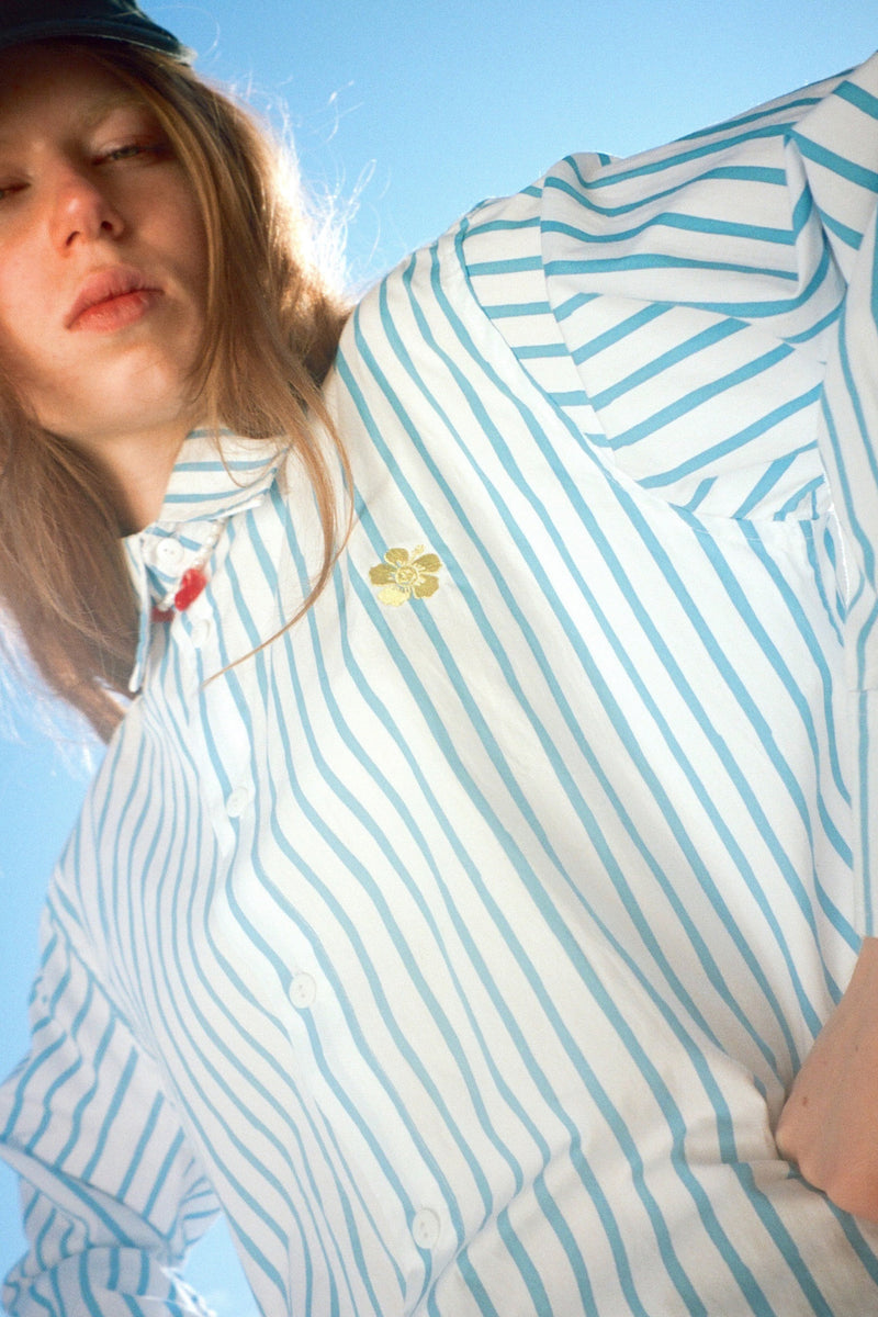 Sea Stripe Button Up Shirt - Blue/White