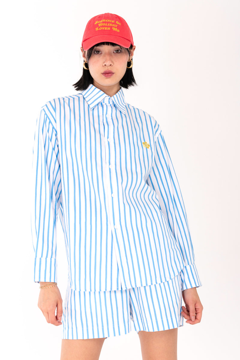 Sea Stripe Button Up Shirt - Blue/White