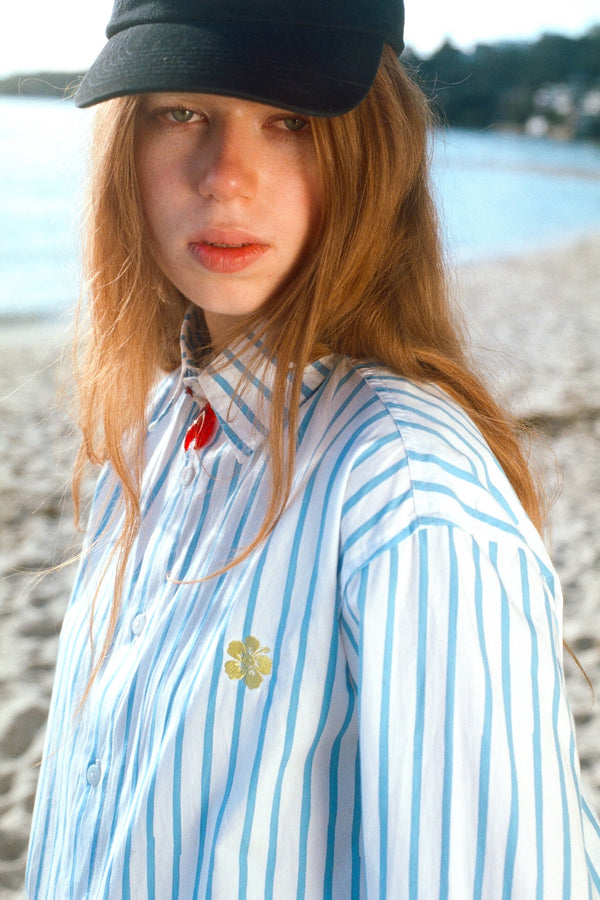 Sea Stripe Button Up Shirt - Blue/White