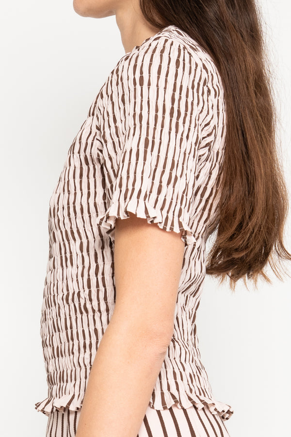 Shirred Tee - Pink/Brown