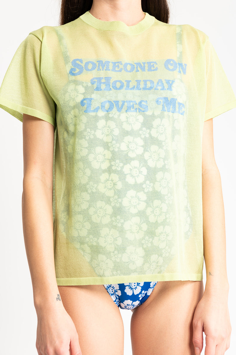 Someone On Holiday Loves Me Knit Tee - Sea Foam