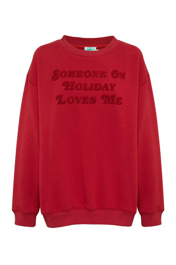 Someone On Holiday Tufted Crew Neck - Red/Red