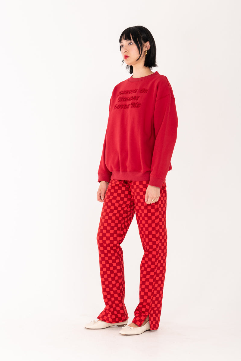 Someone On Holiday Tufted Crew Neck - Red/Red