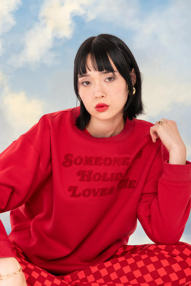 Someone On Holiday Tufted Crew Neck - Red/Red