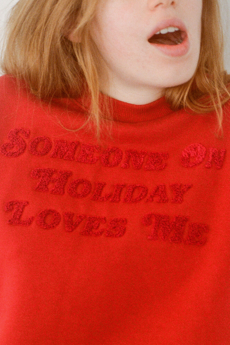 Someone On Holiday Tufted Crew Neck - Red/Red