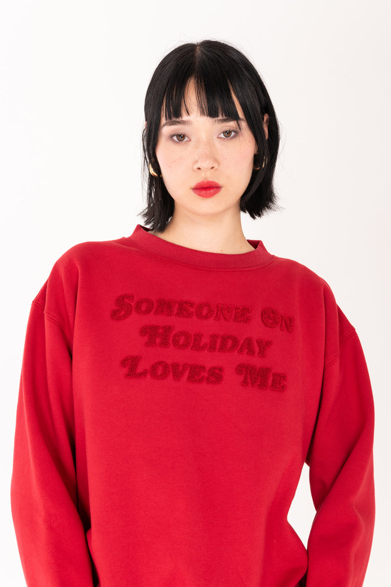 Someone On Holiday Tufted Crew Neck - Red/Red