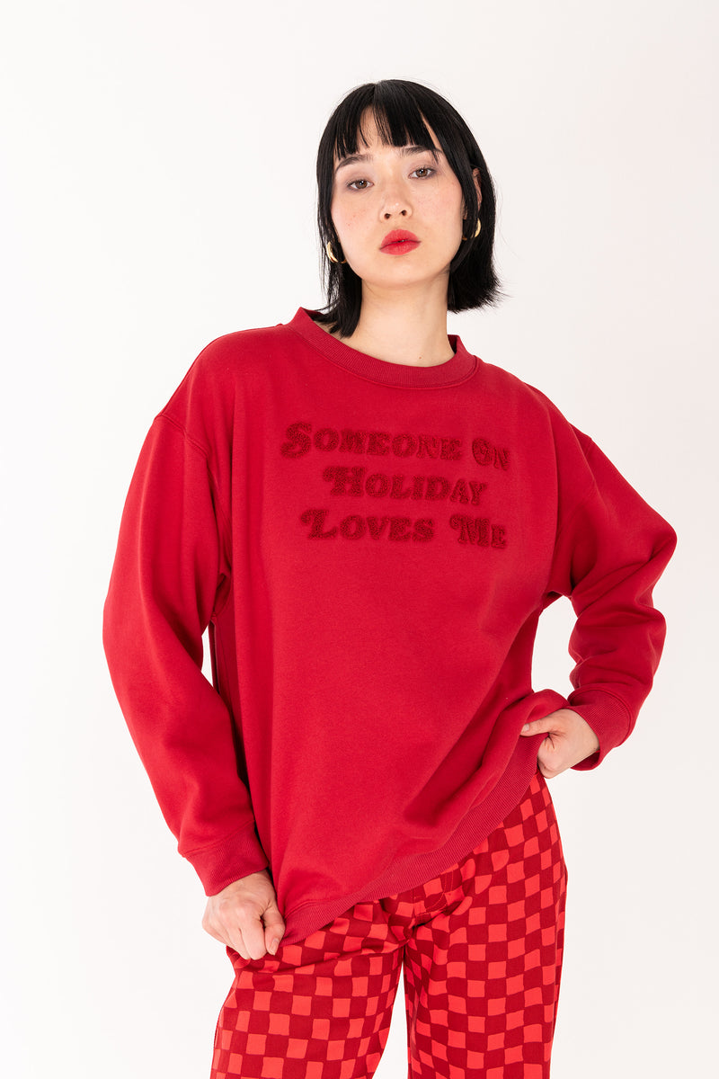 Someone On Holiday Tufted Crew Neck - Red/Red