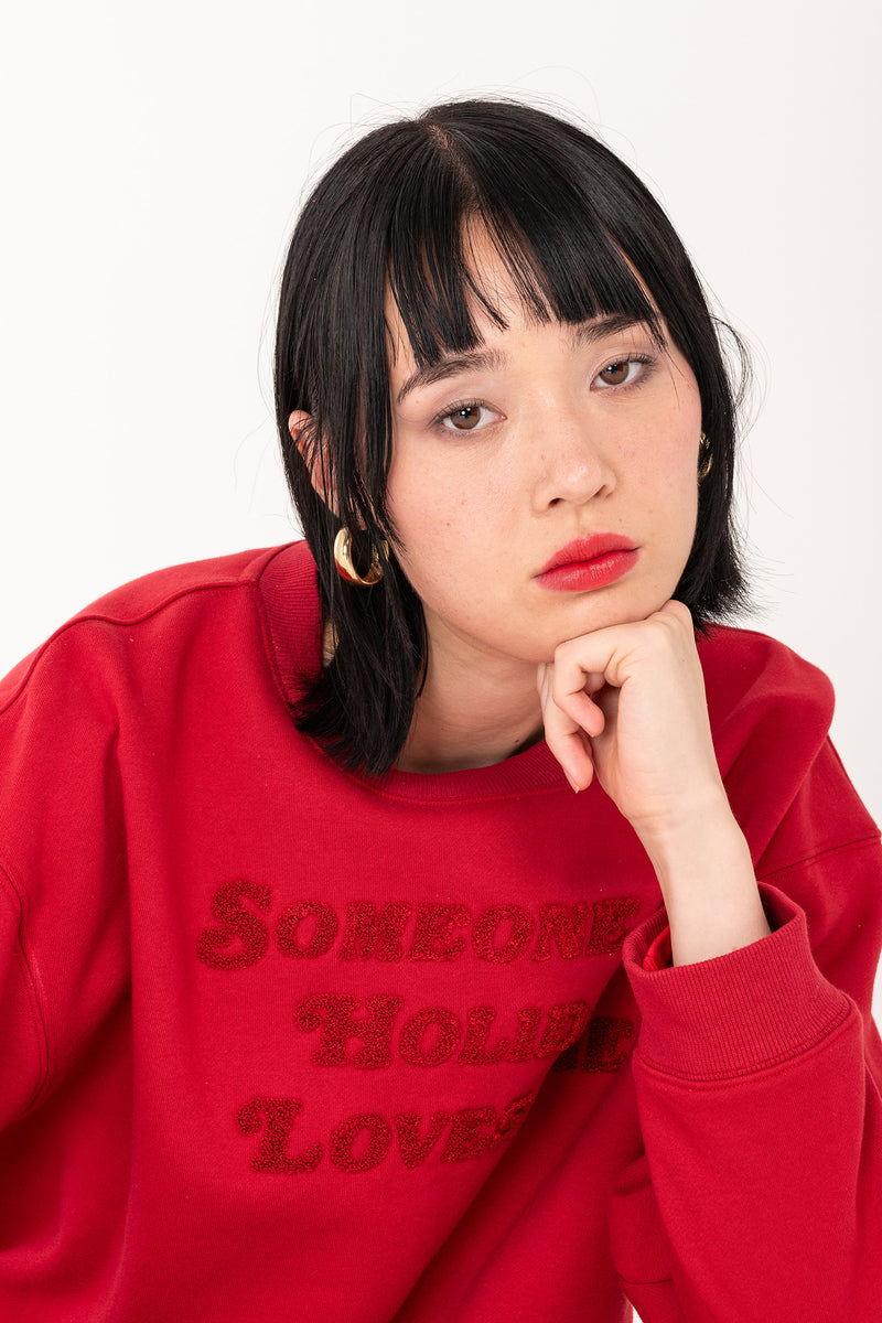 Someone On Holiday Tufted Crew Neck - Red/Red