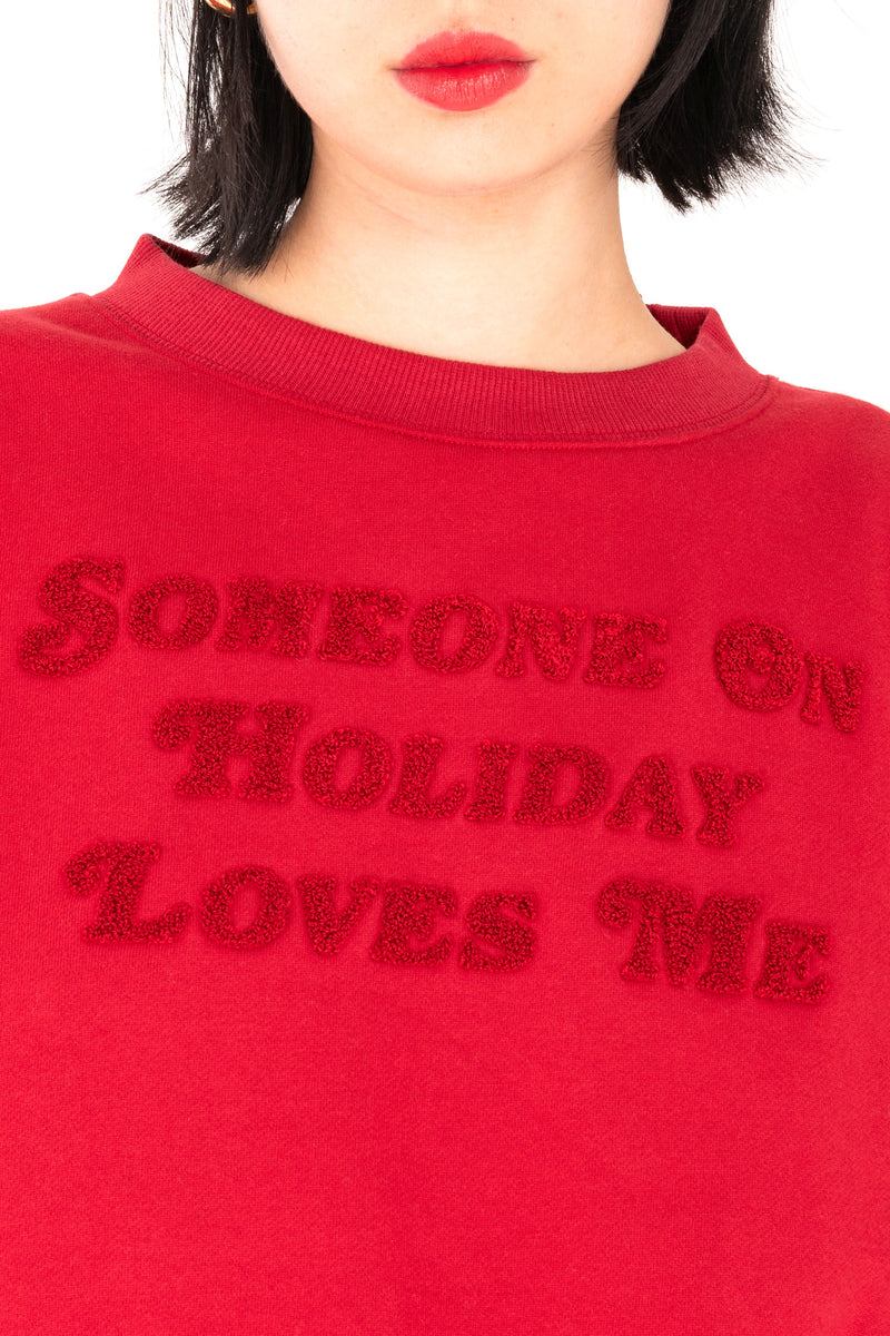 Someone On Holiday Tufted Crew Neck - Red/Red