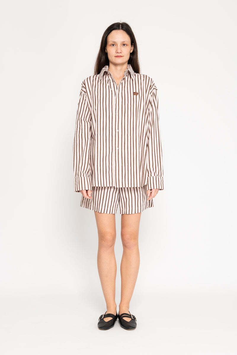 Thin Stripe Button Up Shirt - Pink/Brown