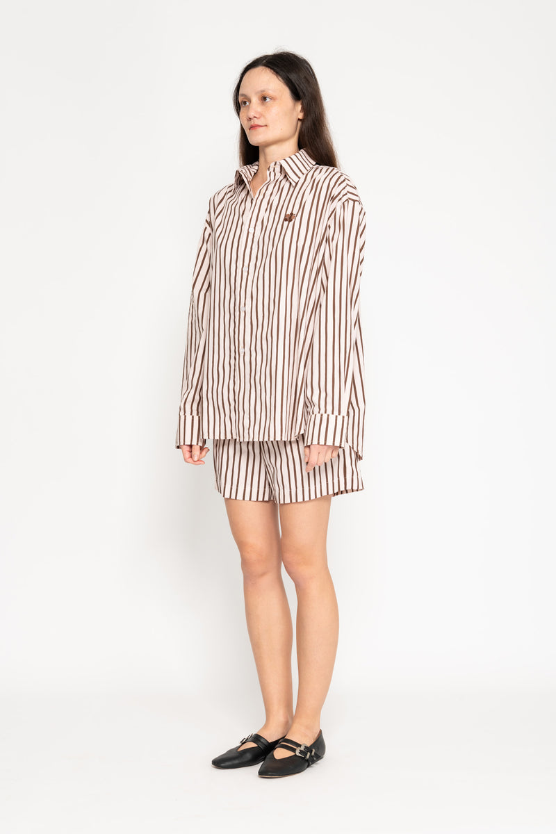 Thin Stripe Button Up Shirt - Pink/Brown