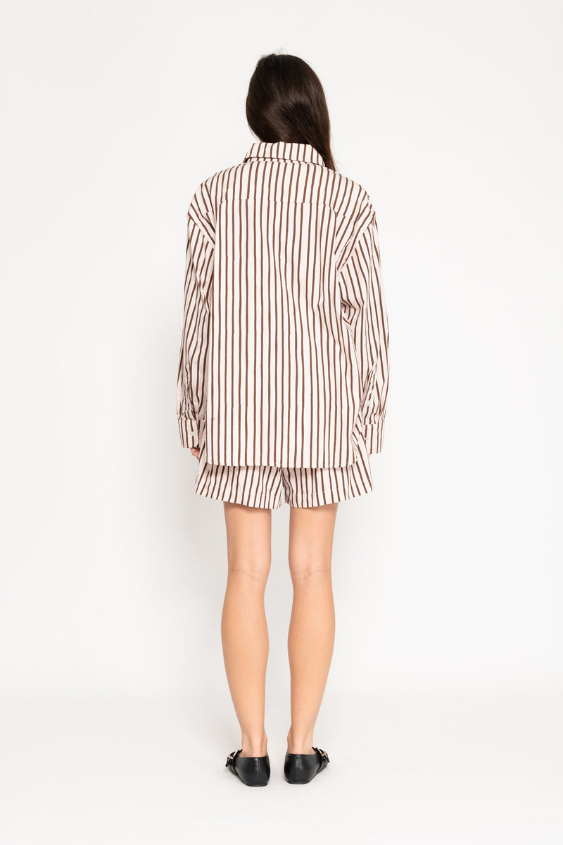 Thin Stripe Button Up Shirt - Pink/Brown