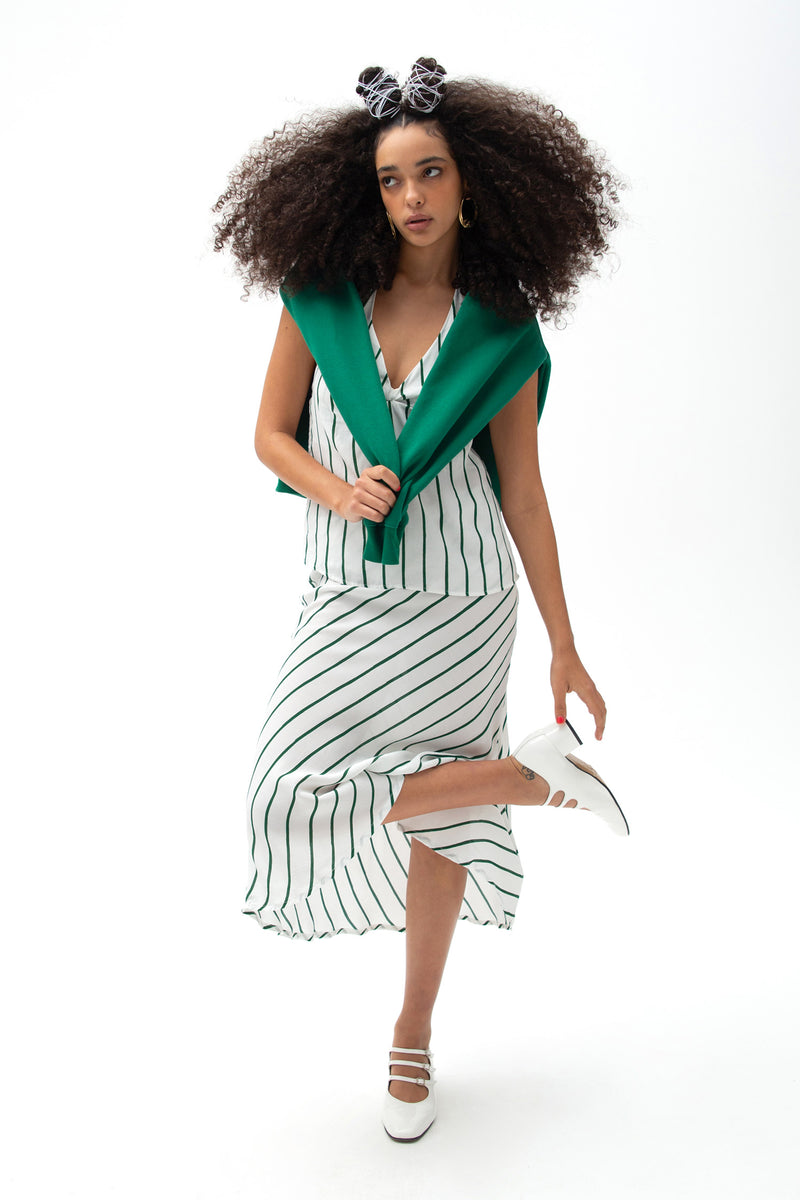 Thin Stripe Slip Skirt - Dark Green