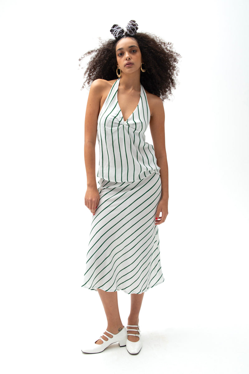 Thin Stripe Slip Skirt - Dark Green
