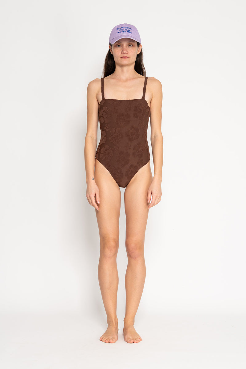 Towelling Hibiscus One Piece - Brown