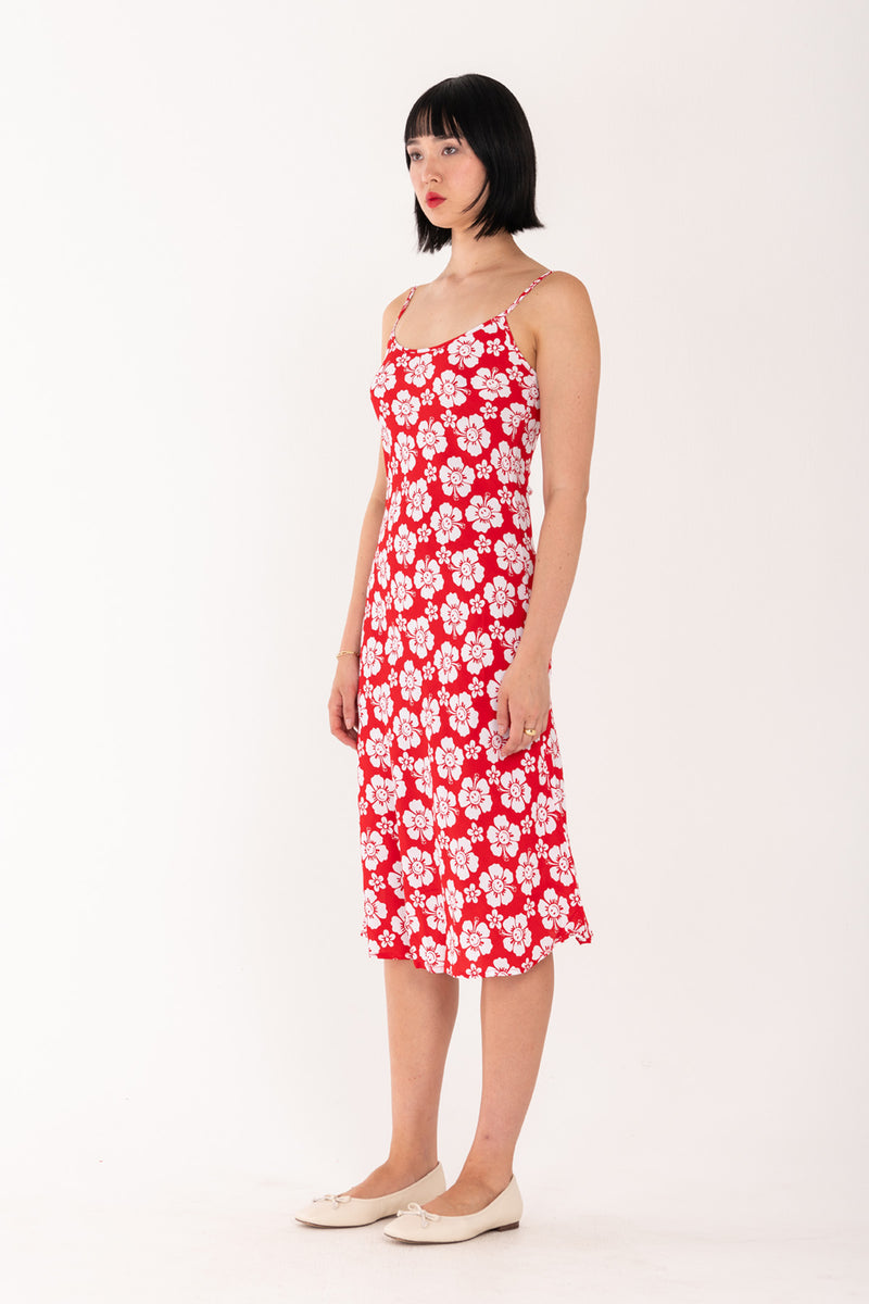 Happy Hibiscus Vacation Slip Dress - Red