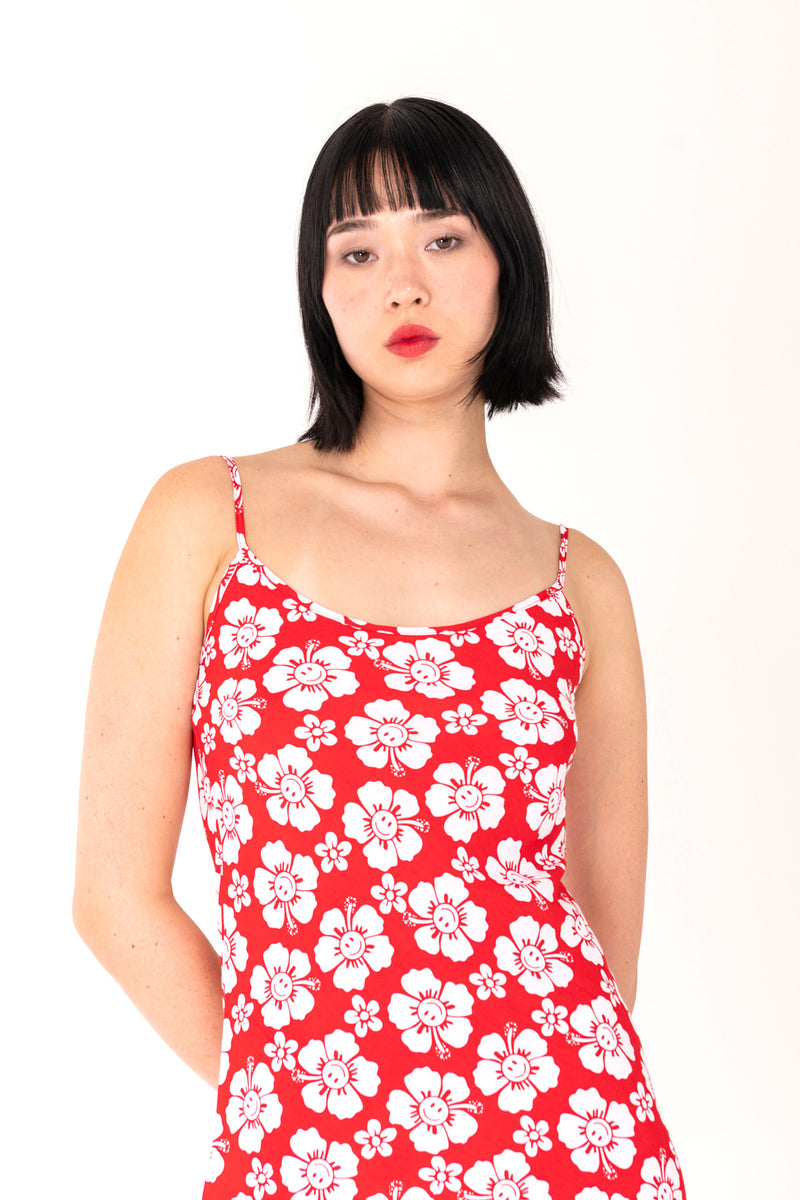 Happy Hibiscus Vacation Slip Dress - Red