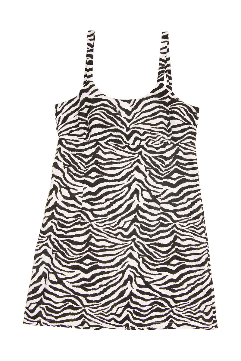 Zebra print dress on a white background