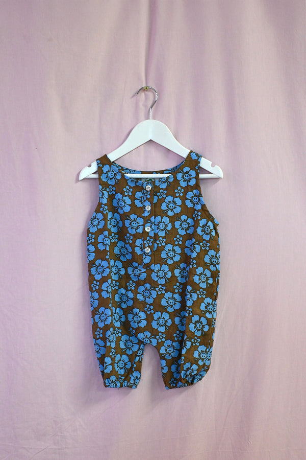 Happy Hibiscus Kid Onesie - Blue/Brown