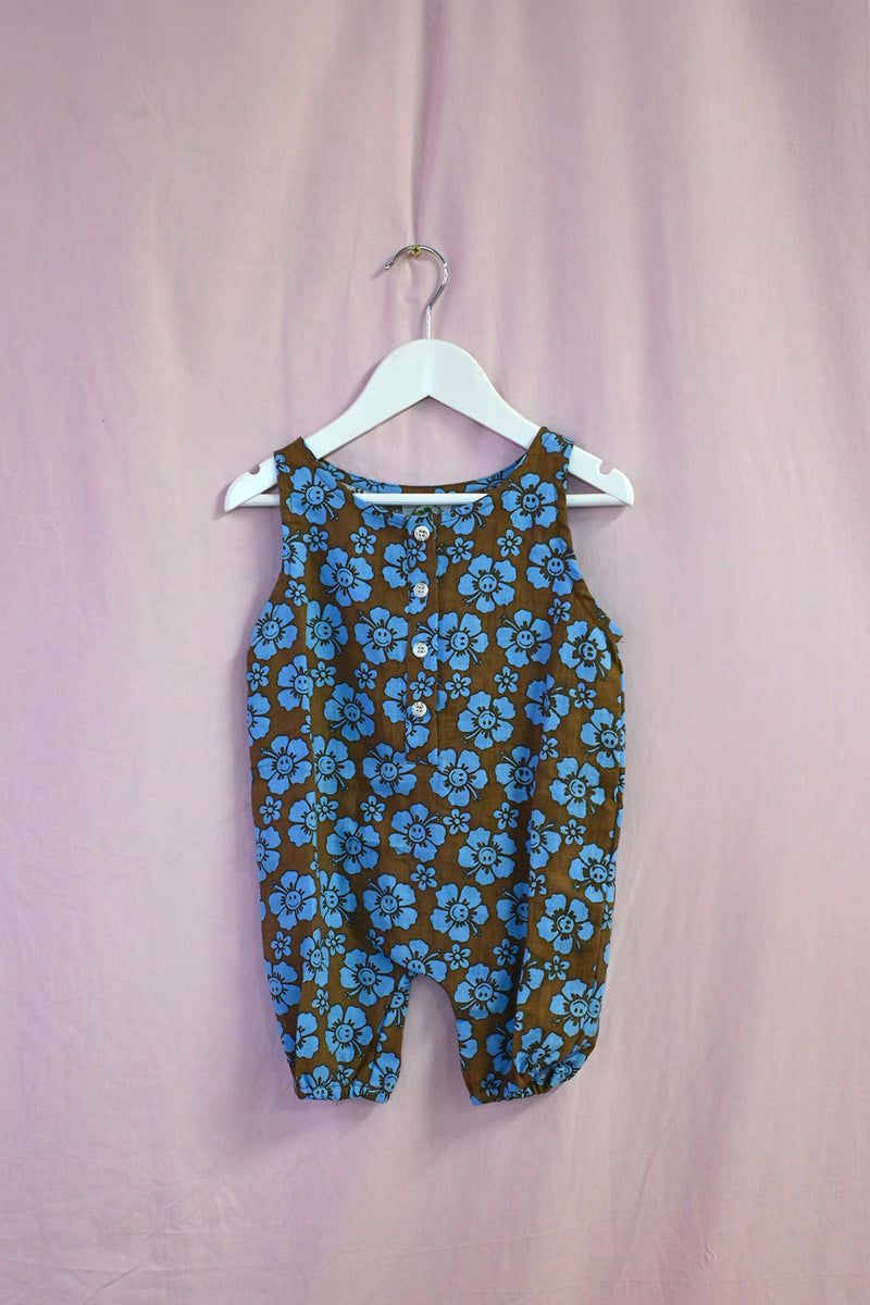 Happy Hibiscus Kid Onesie - Blue/Brown