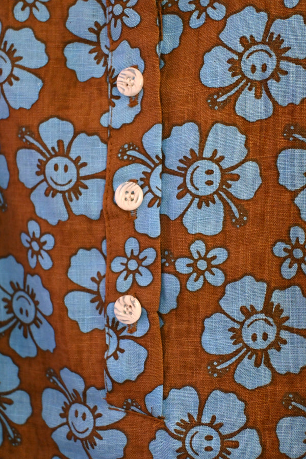 Happy Hibiscus Kid Onesie - Blue/Brown