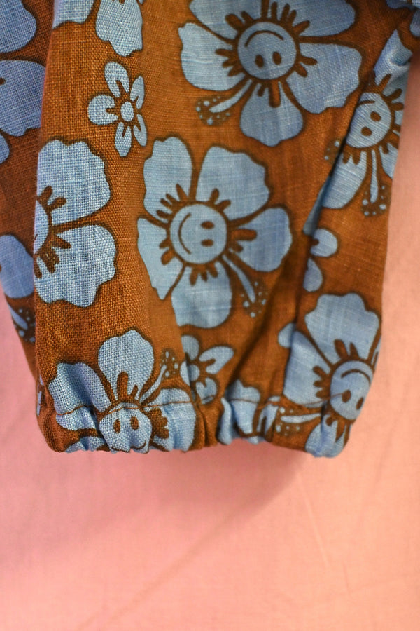 Happy Hibiscus Kid Onesie - Blue/Brown