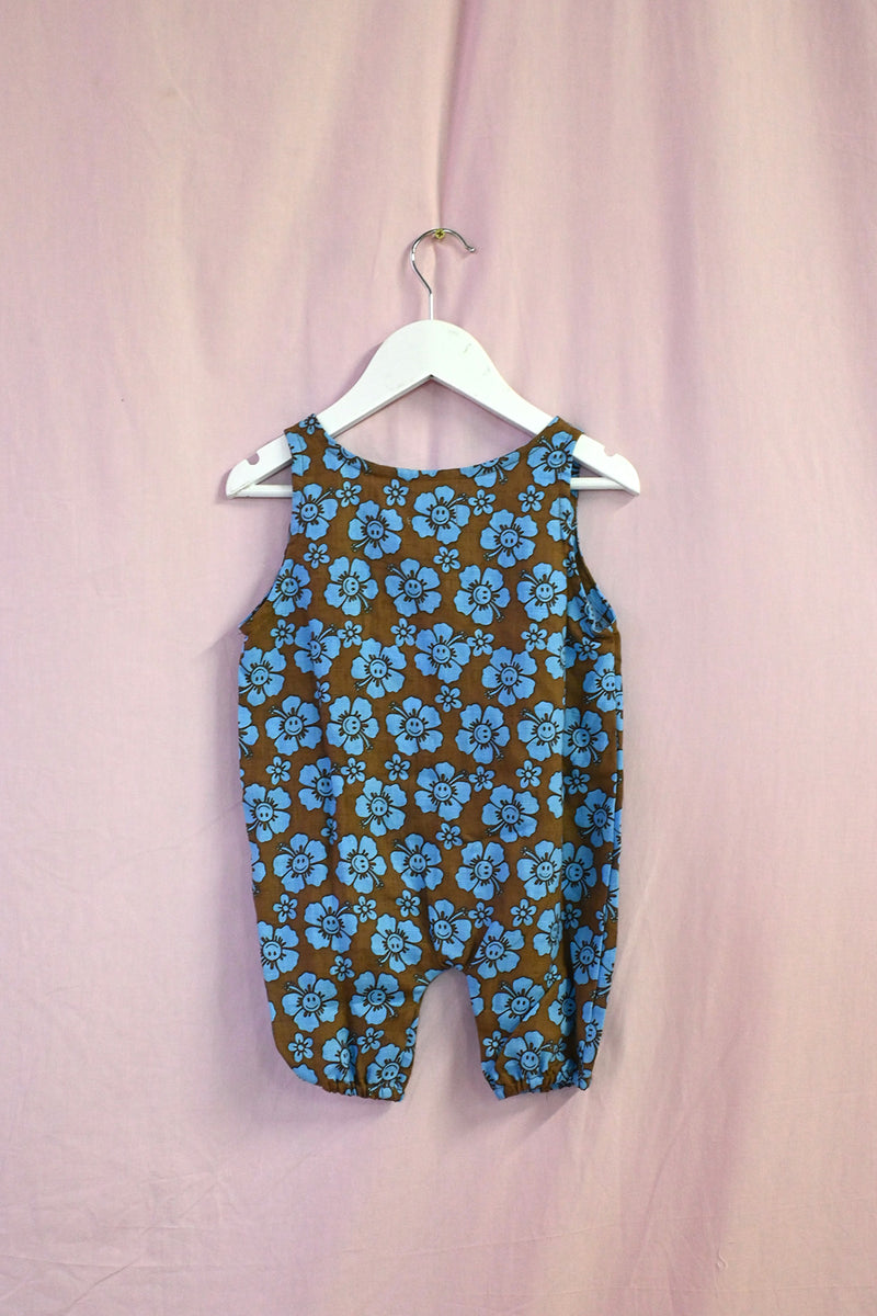 Happy Hibiscus Kid Onesie - Blue/Brown