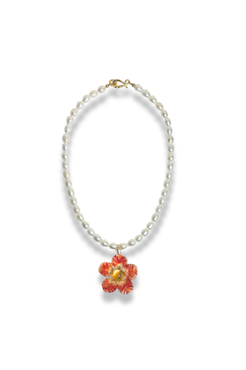 Fleur Pearl Necklace - Red/Yellow