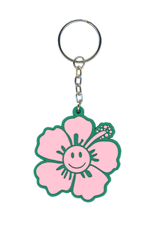 Happy Hibiscus Key Ring - Pink/Green