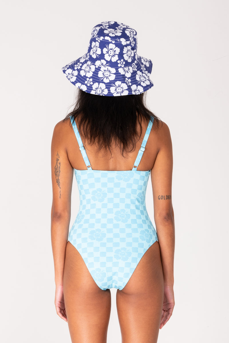 Happy Check Vacation One Piece - Sky Blue