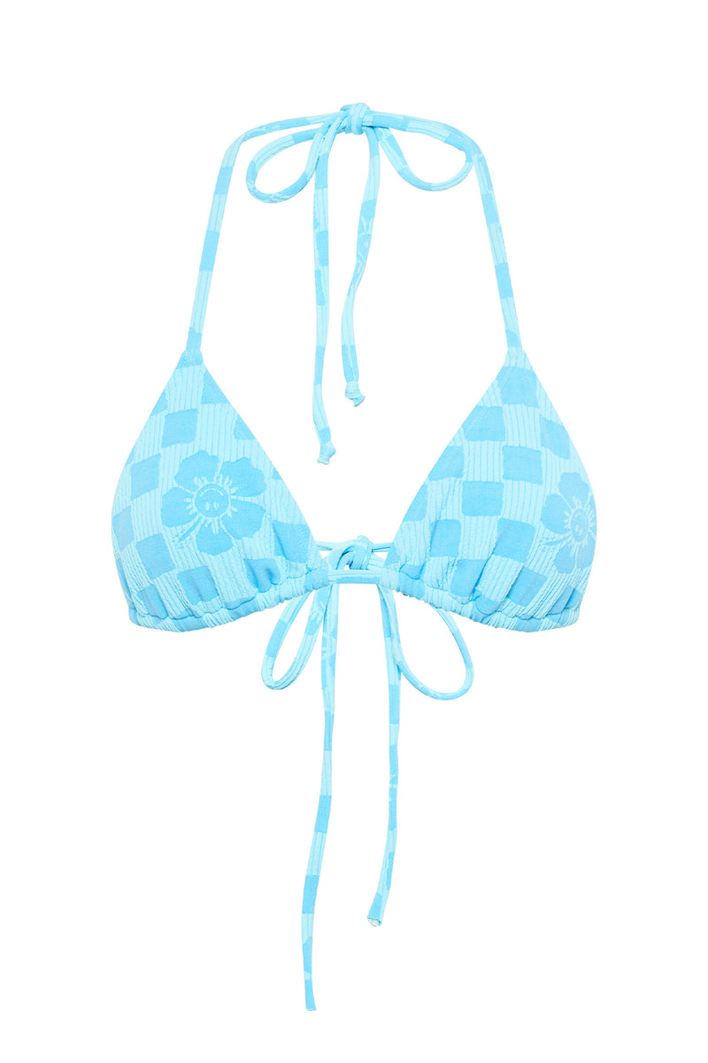 Happy Check Triangle Bikini - Sky Blue