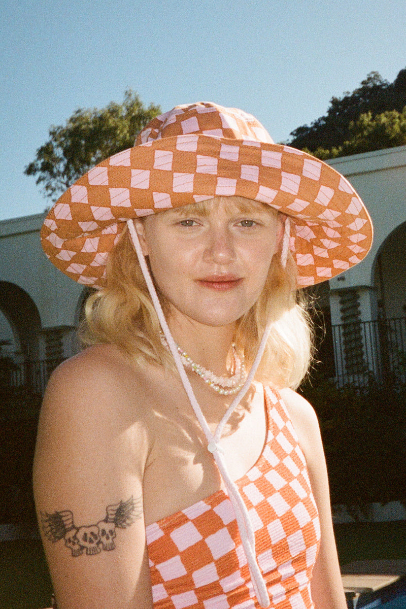 Check Sun Hat - Pink/Orange