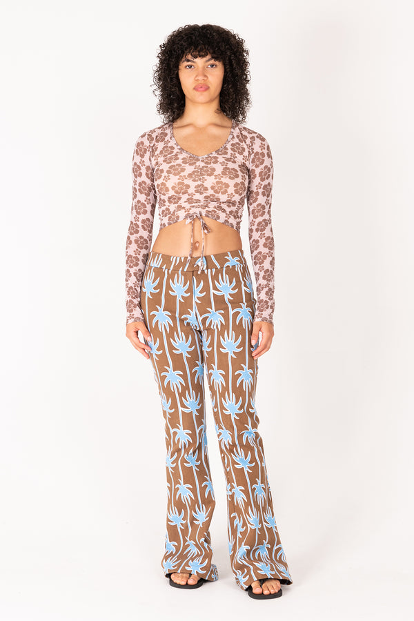 Pacific Palm Flare Pant - Brown/Blue