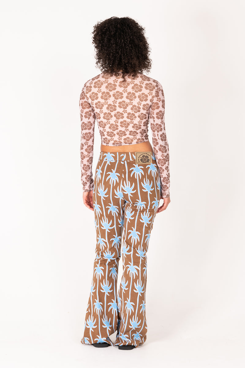 Pacific Palm Flare Pant - Brown/Blue