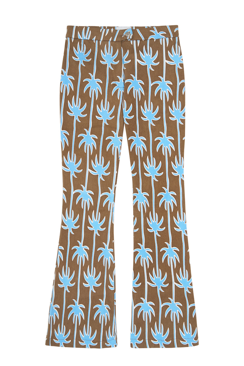 Pacific Palm Flare Pant - Brown/Blue
