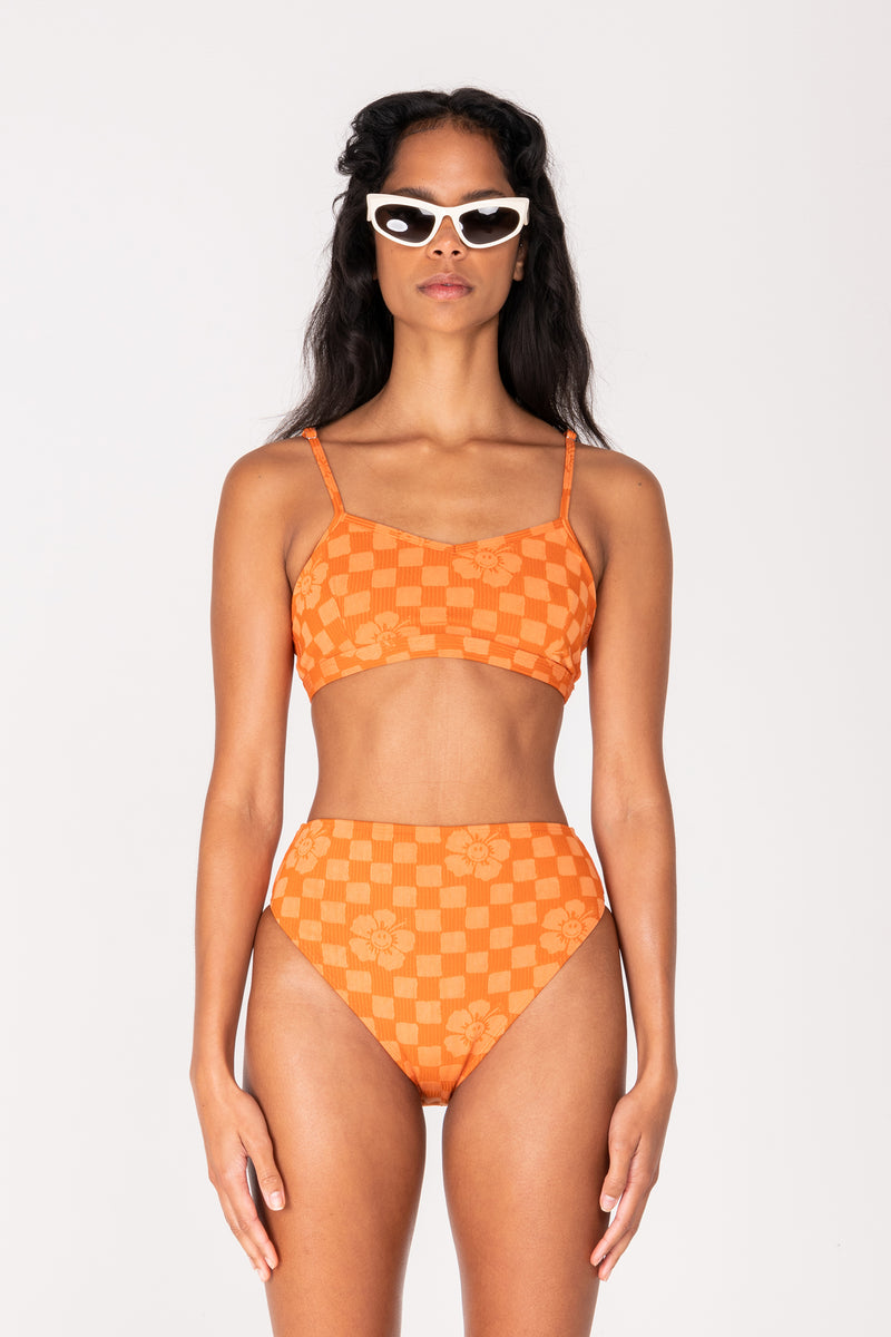 Happy Check High Rise Bikini Bottom - Burnt Orange