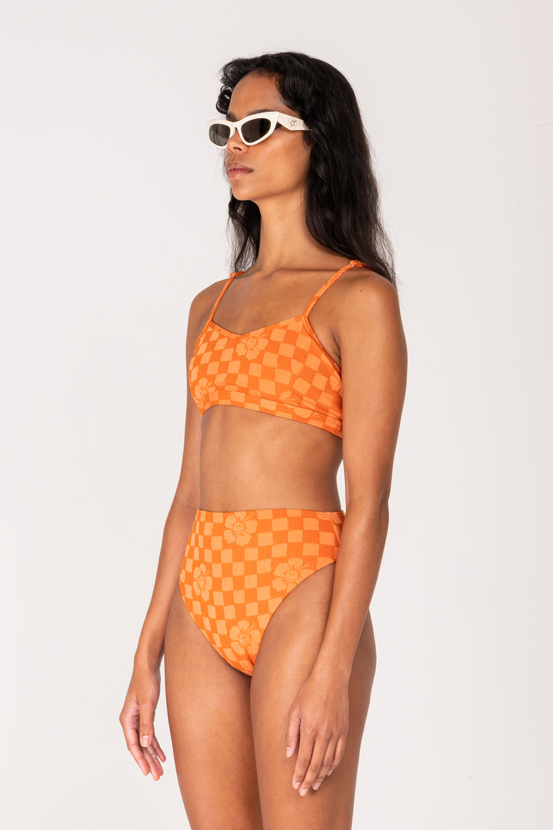 Happy Check High Rise Bikini Bottom - Burnt Orange