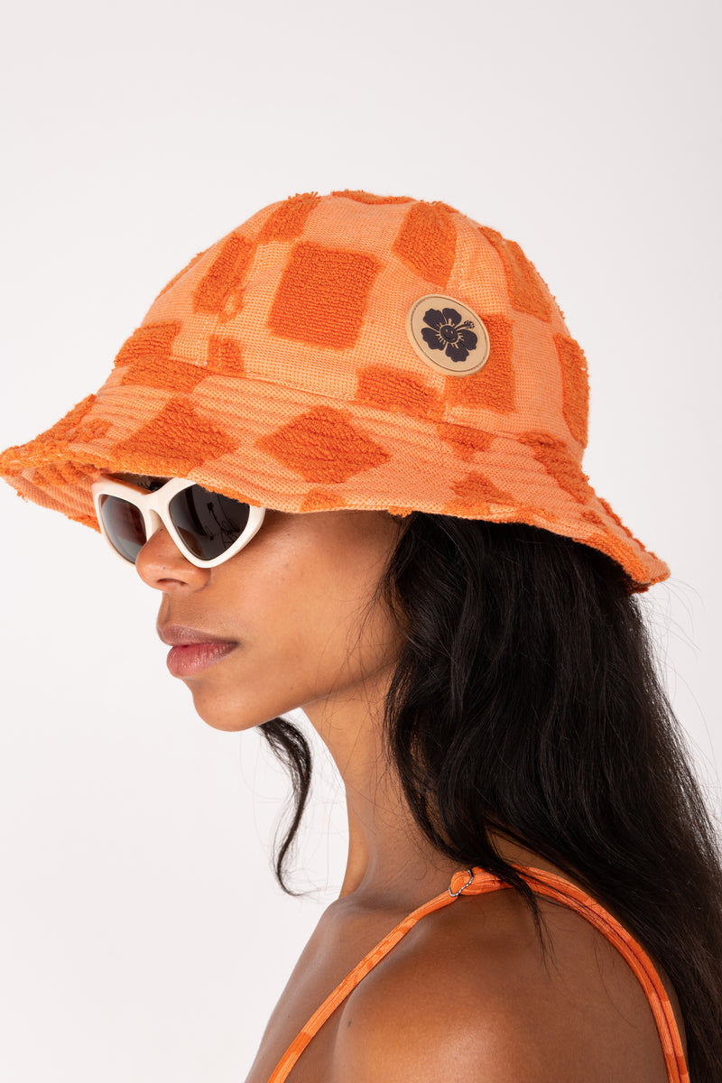 Happy Check Terry Bucket Hat - Burnt Orange