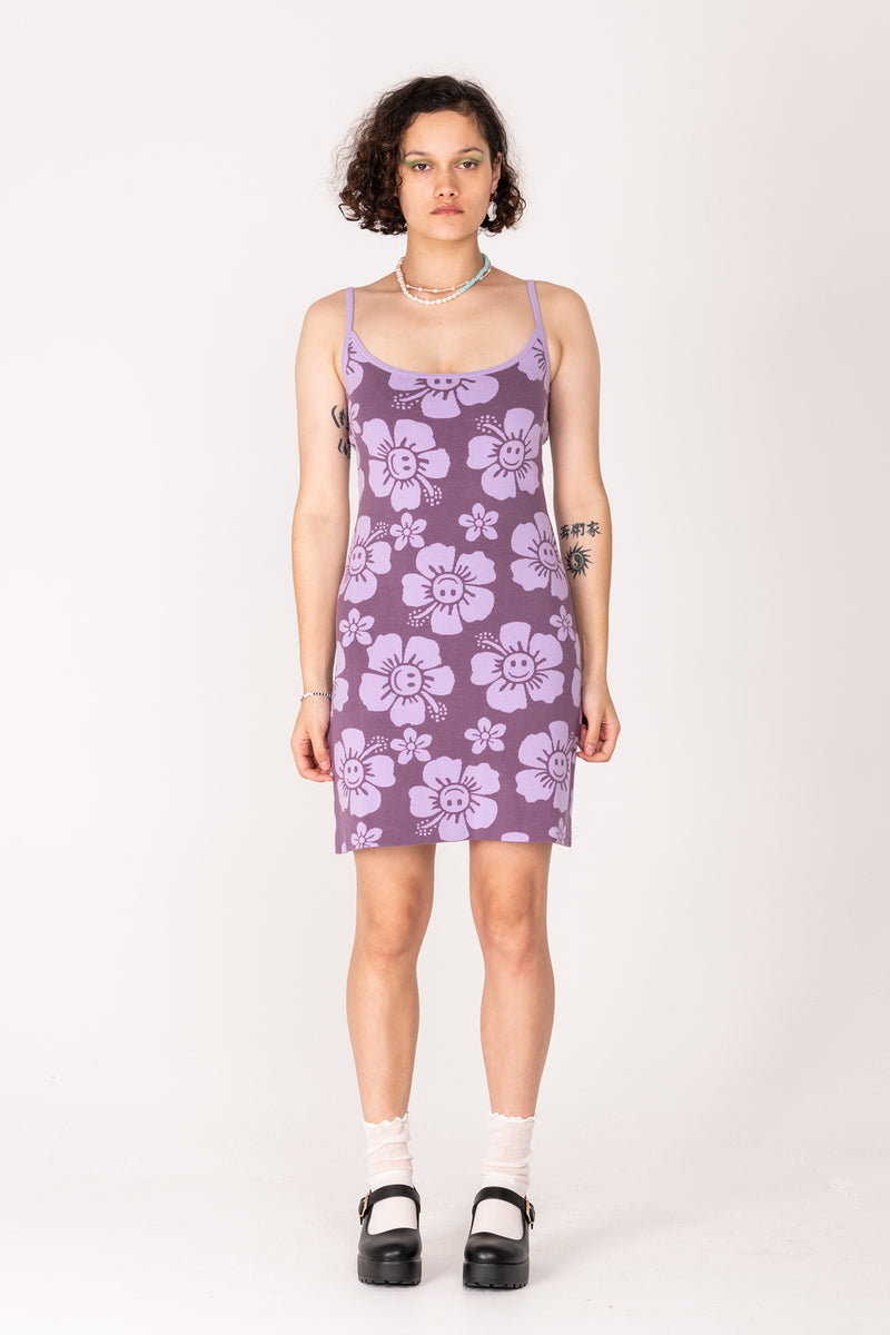 Happy Hibiscus Knit Mini Dress - Purple