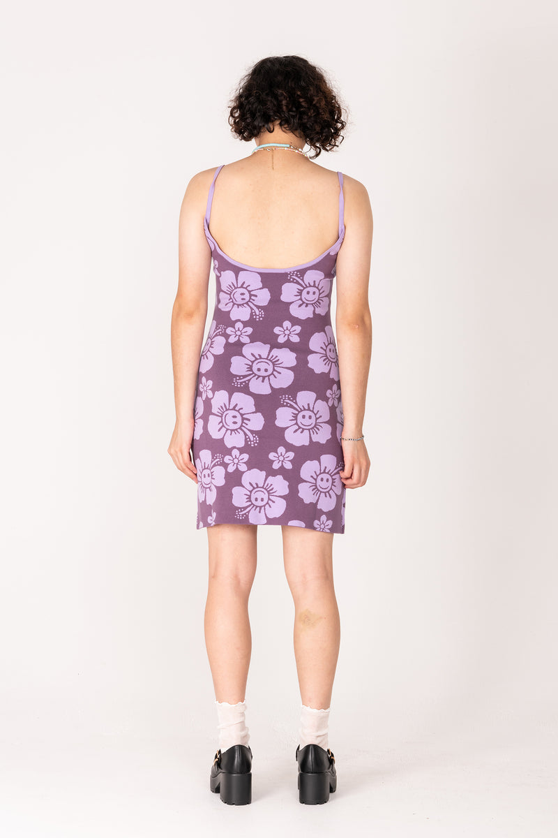 Happy Hibiscus Knit Mini Dress - Purple